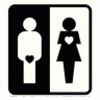 Black-and-white icon split vertically into two sections: left section shows a white male figure with a black heart on its lower body, right section shows a black female figure with a white heart on its chest.