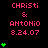 Pixelated text displays 'CHRISTI & ANTONIO 8.24.07' with green heart symbols on a black background, showing animation changes in heart count across frames.