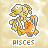 Pixelated Pisces icon with two fish, one yellow and one orange, positioned against a beige background with the word 'PISCES' below.