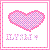 Pixelated heart icon with pink border and checkered pattern, featuring stylized text below.