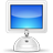 Pixelated icon of a white computer monitor with a blue screen on a gray background.