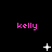 Pixelated pink text 'kelly' repeated across a black background with white star-like symbols in varying positions and states.