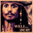 Pixelated image of a man with long dark hair, mustache, and earring wearing a hat and dark shirt against a brown background.