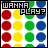 Pixelated of colored circles with 'WANNA PLAY?' text overlay, showing two animation frames where the top-right circle shifts from blue to green