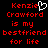 Red pixelated text on black background reads 'Kenzie Crawford is my bestfriend for life' with a white heart symbol replacing the letter O in Kenzie.