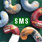 Animated sequence of C-shaped objects in blue, red, and orange on dark green background with green text boxes displaying SMS, Field Hockey, 2008!, and #11.