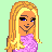 Pixel art of a blonde woman in pink top and blue pants with text "Blue EyEd CuTiE!" on light green background.