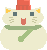 Pixelated cartoon cat with red hat and green scarf in four variations showing different scarf positions.