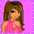 Pixel art contact sheet showing a female character's outfit components in pink and purple background with 'shop' and 'DROP' text labels.
