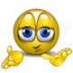 Yellow cartoon face with blue eyes and yellow hands in multiple poses showing head rotation, eye expression changes, and hand gestures against white background.