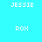 Pixelated text displays 'JESSIE' and 'ROX' on cyan, purple, and magenta backgrounds in a