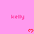 Pink background with repeated 'kelly' text and red heart symbols in a pattern