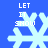 Blue background with four light blue snowflakes arranged in a , each overlaid with white text reading LET IT SNOW