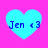 Four cyan hearts on a bright pink background, each containing blue text "Jen <3" with varying pixelation levels.
