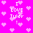 Pixelated pink background with scattered light pink hearts and repeated text "I LOVE Tyler!" in white block letters.