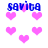Pixelated blue text 'savita' appears above and below pink heart shapes on a white background, with heart positions shifting across frames.