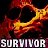 A 2x2 contact sheet of a Survivor-themed animated buddy icon featuring fiery skull, smiling woman, and text elements on colored backgrounds.