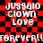 Red and black checkered background with repeated white text 'JUGGIO CLOWN LOVE' and 'forever!!' in pixelated font.