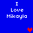 Blue background with white pixelated text "I Love Mikayla" repeated four times, featuring red and purple pixelated hearts in different positions.
