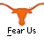 Animated contact sheet showing two frames of a pixelated orange longhorn mascot with text elements on gray background.