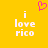 Yellow background with white text reading "i love rico" and a pink pixelated heart symbol above the left instance of the text.