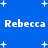 Blue background with white pixelated stars and repeated text "Rebecca Rebecca" in two , the second containing a colon before the final name