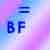 Pixelated icon with blue 'BF' letters on a pastel gradient background of pink, purple, and light blue hues.