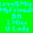 Pixelated text displays 'Love&Mis MyFriend B& I Miss U Cody' in cyan on green and gray backgrounds with a pink variant.