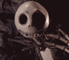 Animated sequence of a skeletal character with large black eye sockets, wearing a dark cape and bow tie, displaying multiple facial expressions against a dark background.
