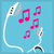 Pixelated blue background with white headphones and pink musical notes; one frame includes 'ROCKIN' OUT!' text overlay.