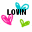 Pixelated icon with black text, pink hearts, green hearts, and a cyan bow on white background.