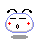 Pixelated cartoon head with blue outline, black antennae, red plus signs on cheeks, and mouth changing between open and closed states.