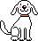Pixel art dog with pink cheeks and orange collar in two expressions: one with closed mouth, one with open mouth showing red tongue.