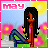 Pixel art contact sheet of a female character with long black hair in a pink top and blue pants, set against a sunny garden background with pink flowers and yellow sun, displayed across three frames showing subtle facial expression changes.