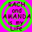 A static image with bright pink background and green concentric circles, displaying text 'RACH and AMANDA is my LiFe' in dark brown pixelated font.