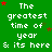 Green background with repeated white text "The greatest time of year & its here" and scattered red/green stars.