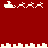 Red background with white pixelated Santa sleighs and reindeer in multiple , cityscape silhouettes, and a repeating pattern