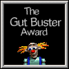 The Gut Buster Award icon features a cartoon character with orange hair, red nose, blue eyes, and a light blue shirt with dark blue straps against a black background.