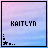 A 3x3 contact sheet of an animated AIM buddy icon showing variations of the name "KAITLYN" across frames with a pastel pink and blue gradient background, small black squares, and star-like symbols at bottom left.
