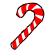Red and white striped candy cane with black outline, curved shape, pixelated rendering on white background.