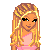 Pixel art contact sheet showing a blonde character named "Blondie" in multiple frames with varying text and body parts, including full-body view, partial views of legs, and repeated name text.