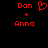 Red pixelated text and symbols on black background: 'Don' above '+' above 'Anna', with a heart symbol replacing the plus in one version.