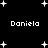 Black background with white pixelated stars and repeated text "Daniela" in pixelated font across four positions.