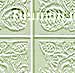 Four static panels display abstract, pixelated patterns in muted green and beige tones with subtle swirls and linear textures.