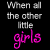 Black background displays text and symbols: pink 'girls' and 'ballet dancers', white 'wanted to be', red 'vampire' with a symbol, three dots on both sides.