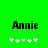 Green background with black text 'Annie' and five white plus signs below, where the third plus sign is light green in the left view and white in the right view.