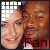 nine identical pixelated images showing two people smiling closely together with the word 'Fan' in red text below them