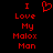 Red pixelated text and heart symbol on black background, with text reading 'I Love My Malox Man' in two identical vertical