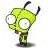 Pixelated green cartoon character with large white eyes, black antennae-like appendages, and a dark brown base on a plain background.