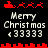 Pixelated red sleigh with reindeer above and below white text reading "Merry Christmas" with four '3' characters beneath, separated by red horizontal lines on black background.
